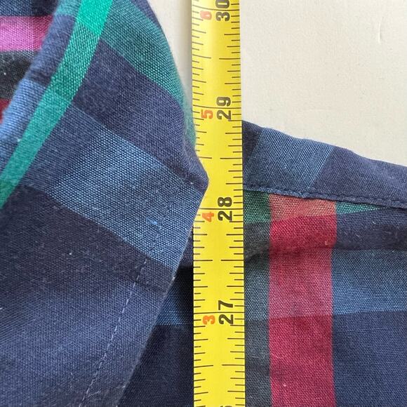 Vintage 90s Career Club Navy Blue Plaid Button Down Shirt M USA Work Dress Up - Picture 8 of 8